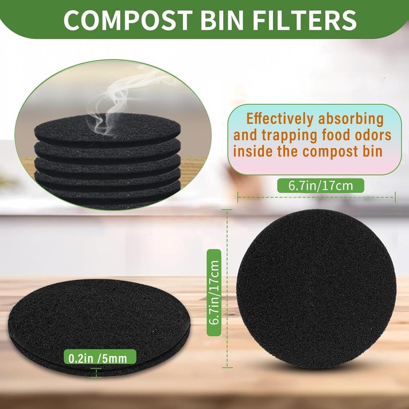 Saiqiang 6.7 inch Kitchen Compost Bin Charcoal Filter Replacements, 12 Pack Compost Pail Replacement Carbon Filters 6.7 inch, Round Activated Compost Filters Countertop Bin Bucket - Image 3